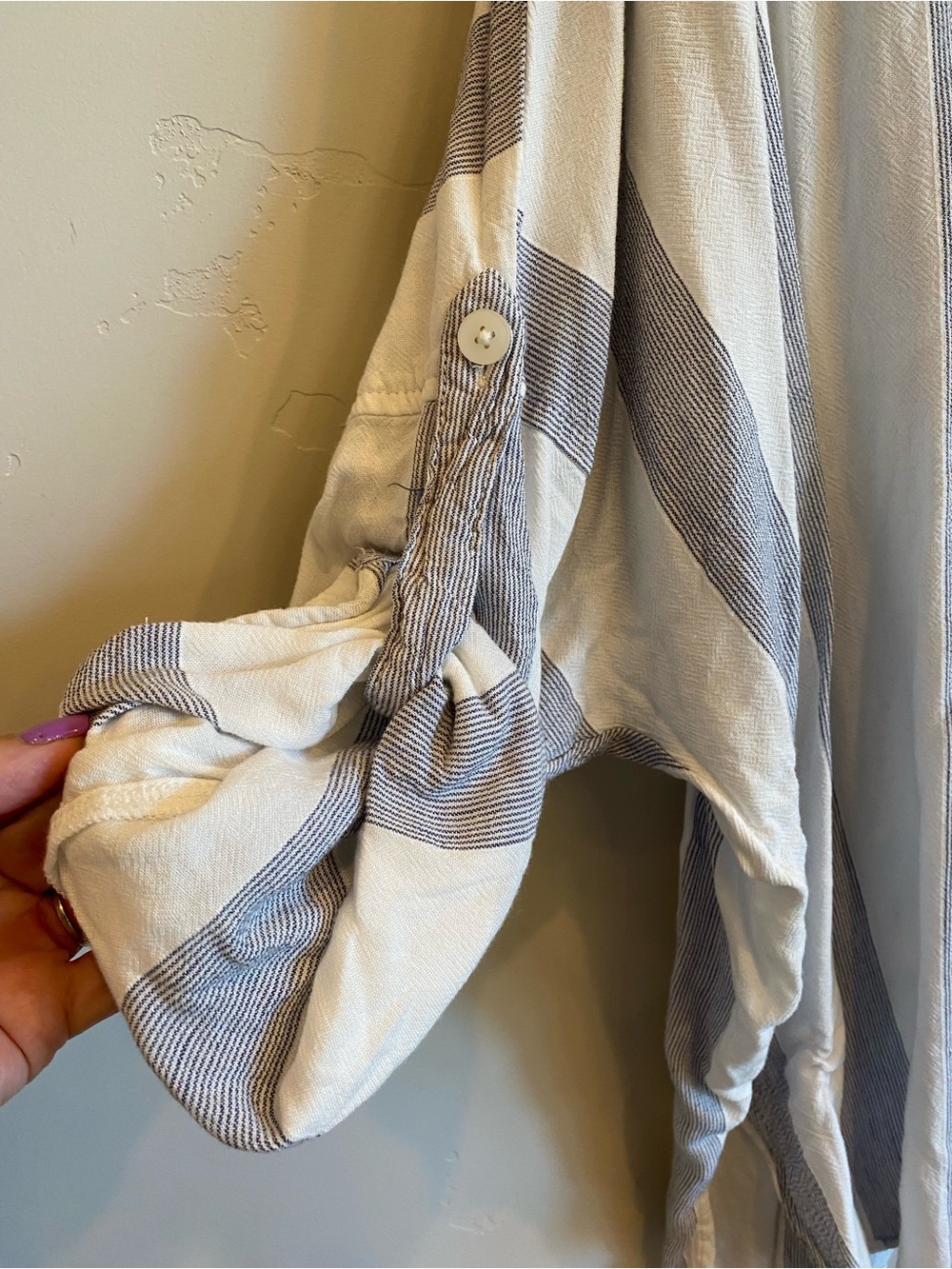AMERICAN EAGLE Linen Blend Oversized Beach Button Up Striped Tunic - Picture 3 of 9